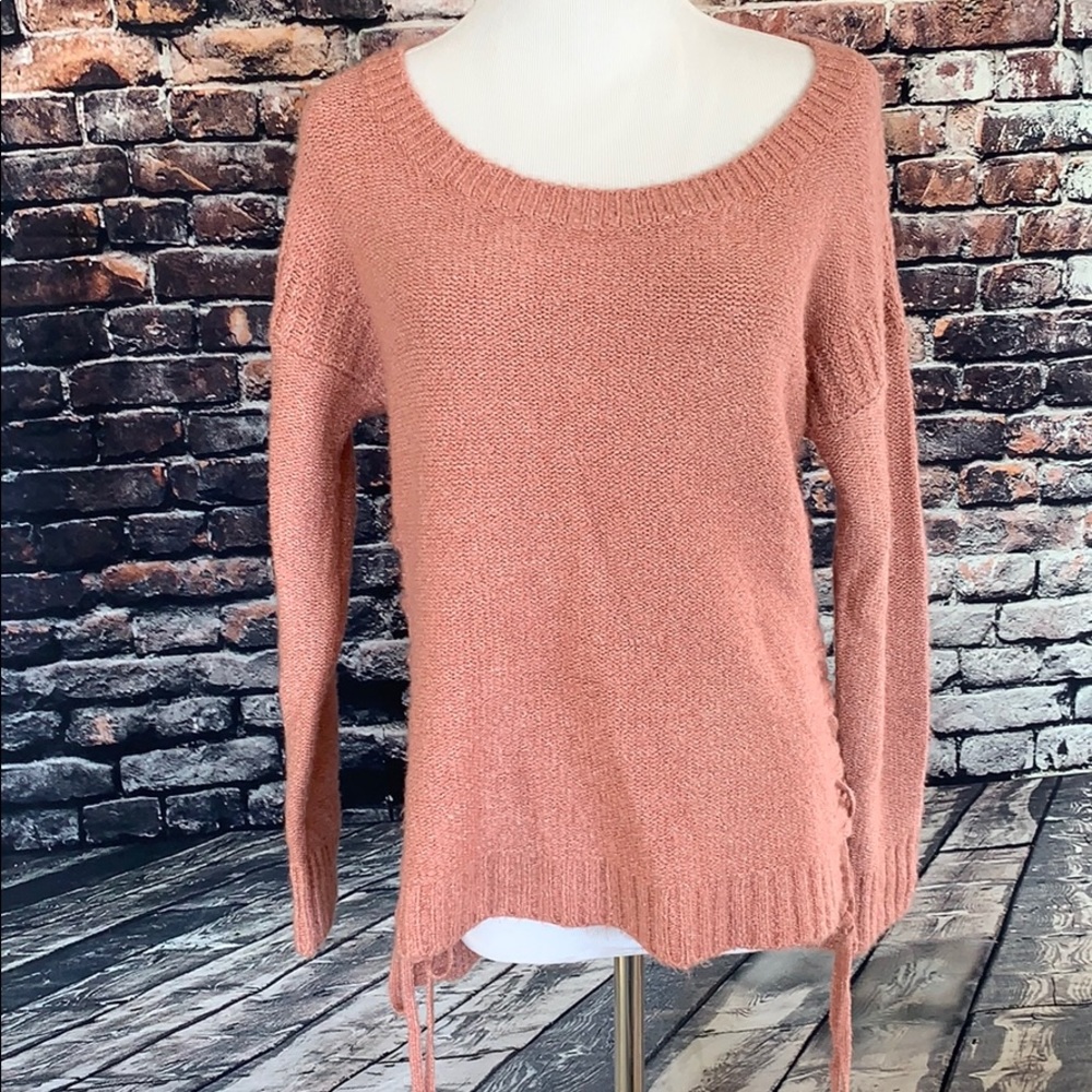 Pink side tie sweater